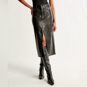 Abercrombie & Fitch Black Faux Leather Midi Skirt- 25 / 0